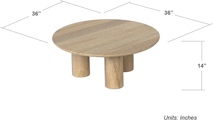 Relso Gaia Round Coffee Table, Natural Mango Wood Coffee Table with Wood Grain and Sturdy Finish | Perfect for Living Room and Farm House - Sturdy, Durable, Ideal for Patio Decor (Natural, 14 inch)
