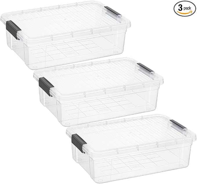 Superio Storage Bins with Lids, Clear Plastic Containers for Organizing, Stackable Totes, BPA Free, Odor Free, Organizer Boxes for Home, and Dorm (3 Pack, 22.75 Qt)
