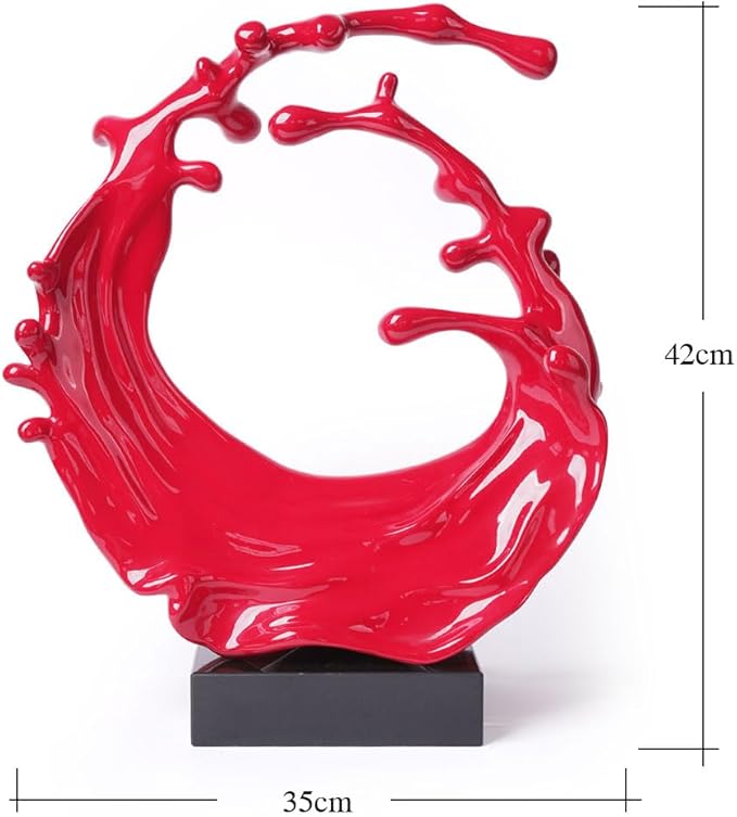 Abstract Sculpture Decor Modern Arts Sea Wave Figurine Table Centerpiece Statue Polyresin Red 16.5 inch