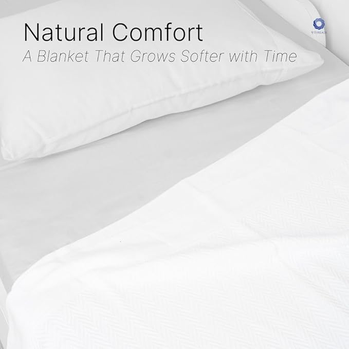 100% Cotton Herringbone Weave Blankets, 90"X90" Queen, Throw Blanket for Bed, All Season Cotton Blanket, Cozy Blanket,Throws & Bed Blanket, Throw Blanket for Couch, Modern Home Decor - White