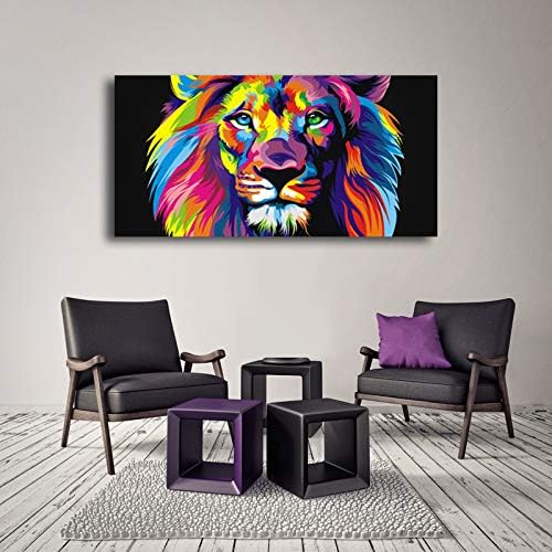 Animal Lion Pictures Wall Decor Art For Bedroom,Colorful Lion Canvas Wall Art Paintings for Living Room,Artwork Stretched and Ready to Hang,Size 20x40inches.