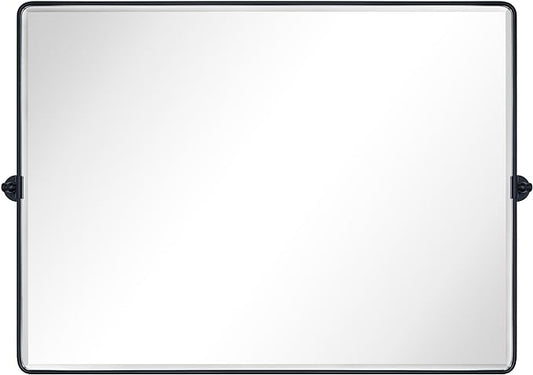 TEHOME Matt Black Horizontal Pivoting Bathroom Vanity Mirror Large Black Metal Framed Rectangle Tilting Beveled Vanity Mirrors for Wall, Overall 51.91 x 36 inches (Mirrror 48 x 36 inches)