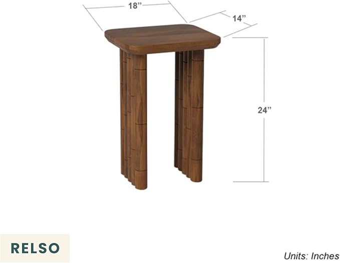 Bambos End Table - Solid Mango Wood Side Table with Bamboo-Inspired Legs | Handcrafted Accent Table for Living Room, Bedroom, Entryway | Easy Assembly, Sturdy, Compact & Durable Design | Walnut Finish