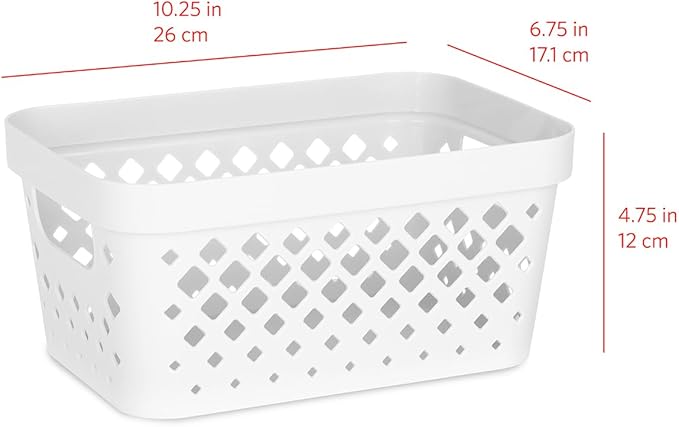 Glad Plastic Baskets for Organizing, Set of 6 | Pantry Storage for Under Counter, Linen Closet, and Bathroom | Nesting Shelf Bins with Handles, 1 Gallon, White
