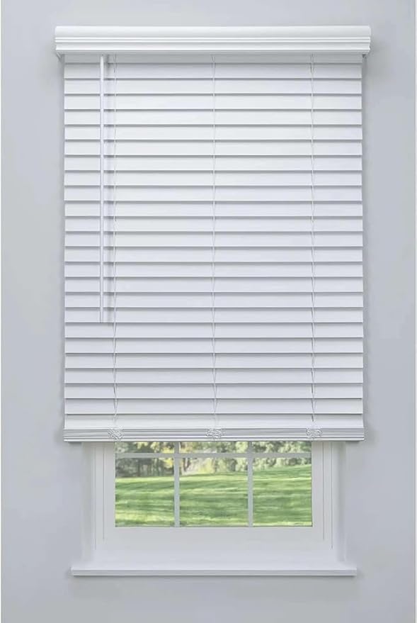 Blinds House Solution, Customizable Faux Wood Horizontal Cordless Window Blinds - 2 Inch Slats - White, Outside or Inside Mount, Cordless Faux Wood Blinds-Custom Window Blinds