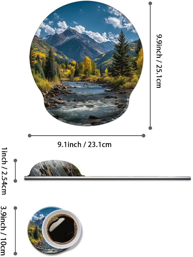 Mouse Pad with Wrist Support, Ergonomic Mouse Pad with Memory Foam Wrist Rest Cushion, Non-Slip Rubber Base Gaming Mice Pad for Home Office Computer Laptop,Fall Forest