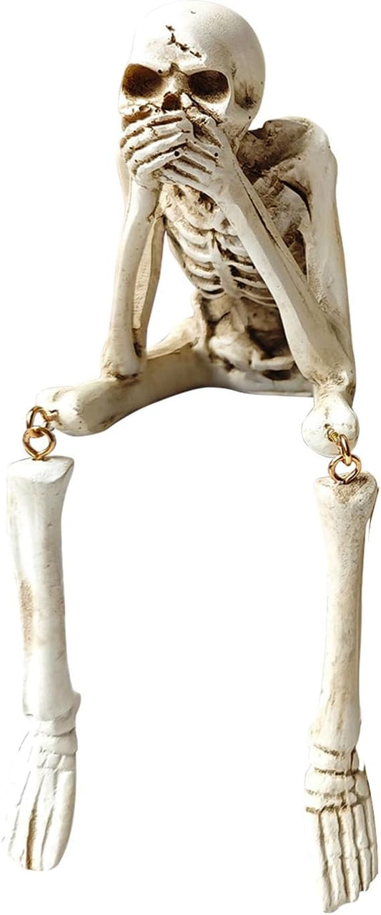 Halloween Skeleton Statues Set of 3 – See No Evil, Hear No Evil, Speak No Evil, Resin Skull Figurines for Gothic Home Decorations, Shelf Mantel Decor, Tabletop Halloween Decor Indoor (Speak no Evil)