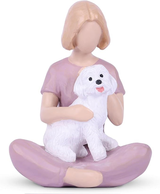Girl and Dog Figurine Statue – Pet Memorial Gifts for Dog Lovers, Hand-Painted Resin Statue for Tabletop, Shelf, Desk Decor - Sympathy Gift for Birthday, Christmas, Thanksgiving – Purple