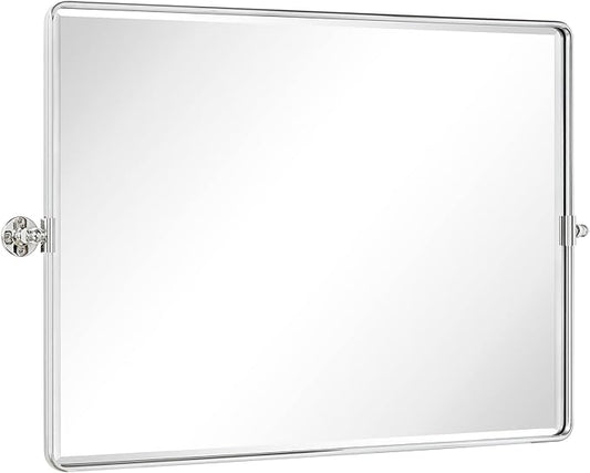 TEHOME Pivot Mirror Chrome Tilt Bathroom Vanity Mirror Black Metal Framed Rectangle Horizontal Tilting Beveled Vanity Mirrors, Overall 44.12 x 30 inches (Mirrror 40 x 30 inches)