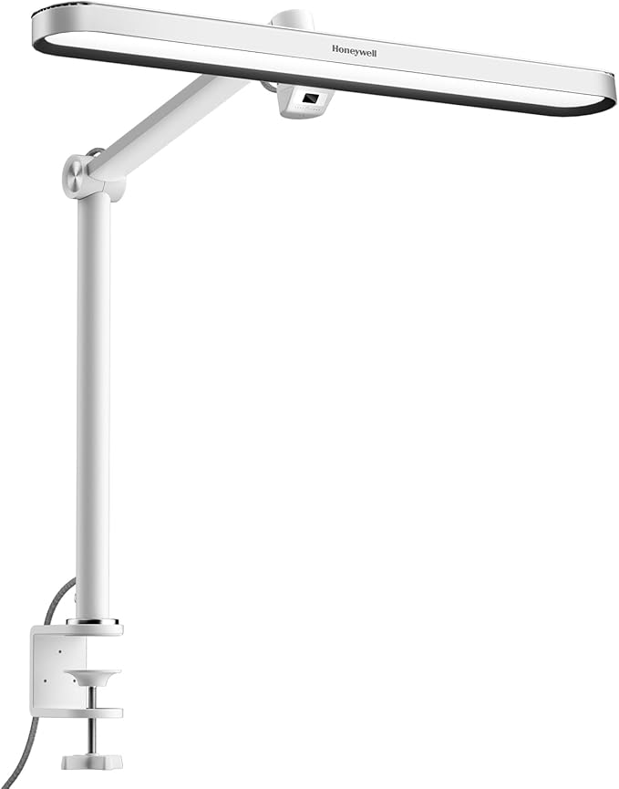 Honeywell LED Desk Lamp with Clamp - 05B02 Sunturalux Clip On Desk Light Eye Caring Natural Light 4000K 1300LM Stepless Brightness Dimmable Table Lamp Full Metal Desk Lamps for Home Office Work Study