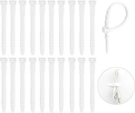 Silicone Zip Ties, Reusable Zip Ties, 20pcs Rubber Cable Ties Straps,Cable Management,Travel Essentials Elastic Fastening Cord Ties Cord Organizer for Office,White Cable Straps 4.5inch (20Pcs White)