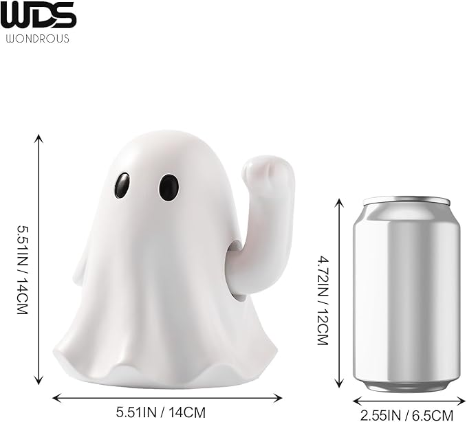 WDS WONDROUS Halloween Decor Ghost Figurine Decoration Waving Hand Lucky – Resin Funny Ghost Statue with Shaking Arm – Halloween Decor Indoor, Spooky Tabletop for Home Office Party Gifts