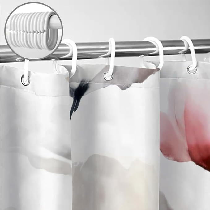 Boho Floral Shower Curtain, Cream Tan Beige Red Grey White Flower Farmhouse Fabric Shower Curtains Set for Bathroom Decorative with Hooks 72 X 72 inch Spring Bath Decor