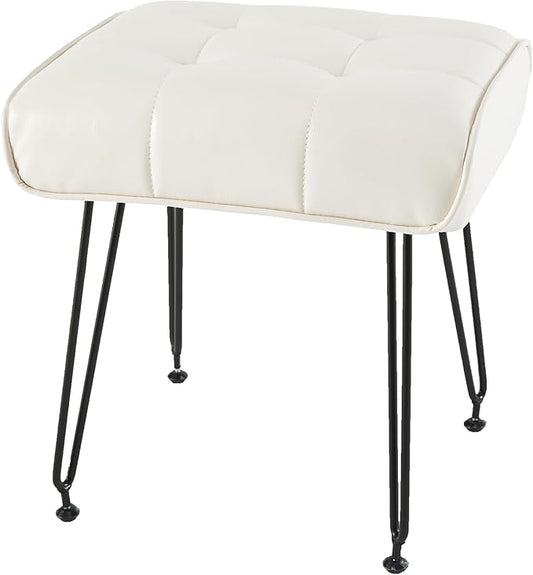 PU Leather Vanity Stools, Vanity Stool Chairs for Makeup Faux Leather Foot Stools Ottoman with Metal Leg Make up Chairs for Vanity Small Bench Seat for Living Room Bedroom (Cream White)