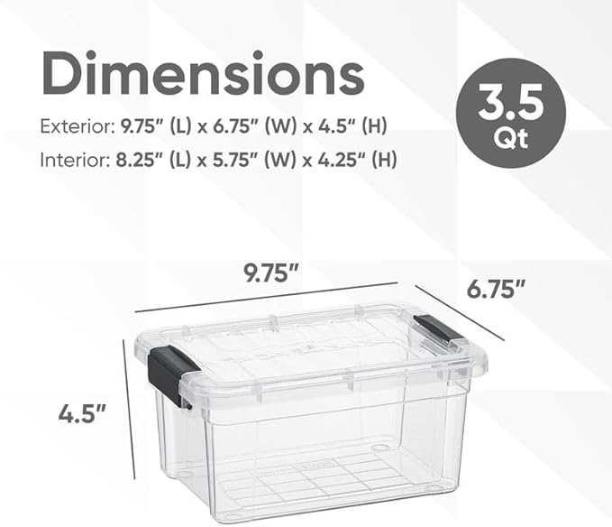 Superio Mini Storage Bins with Lids- Clear Boxes for Organizing, Stackable Plastic Containers- BPA Free, Non-Toxic, Odor Free, Organizer for Home, Office, Dorm, 3.5 Qt, 3 Pack