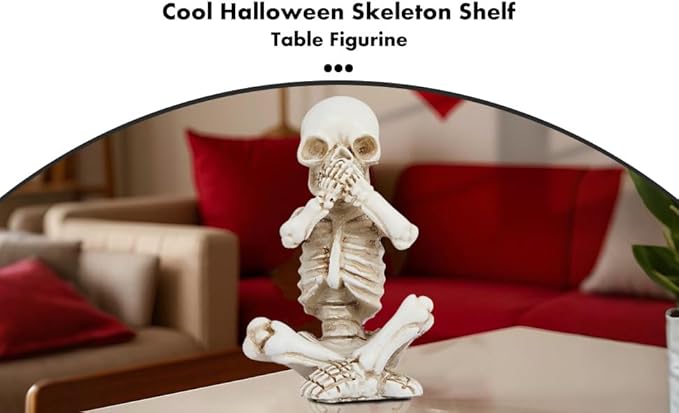 Skull Shelf Decor,Yoga Skeleton Figurine,Halloween Gothic Home Decor,Antique Silver Accent Statue,Collectible Figurines Set of 3(Black)