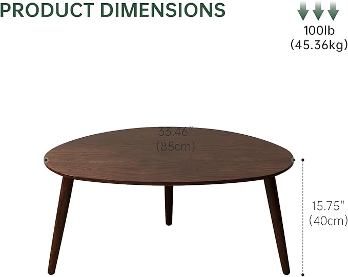 Small Oval Coffee Table, Mid Century Modern Coffee Table for Living Room, 100% Solid Oak Wood Side Table End Tables for Home (Walnut Wood Color, 33.46''x22.83''x15.74'')