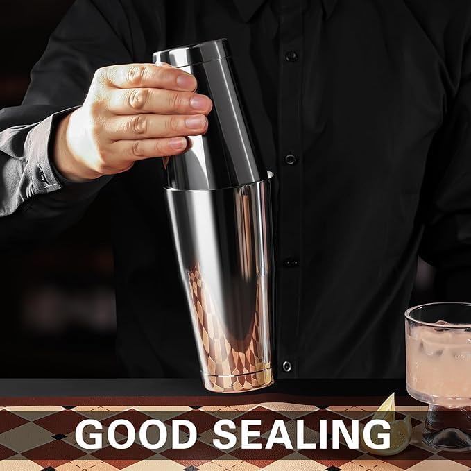WOTOR Boston Cocktail Shaker Set, 18 oz & 28 oz Stainless Steel Weighted Shaker Tins, Strainer, Double Measuring Jigger, Professional Bar Tools for Bartender (Silver)