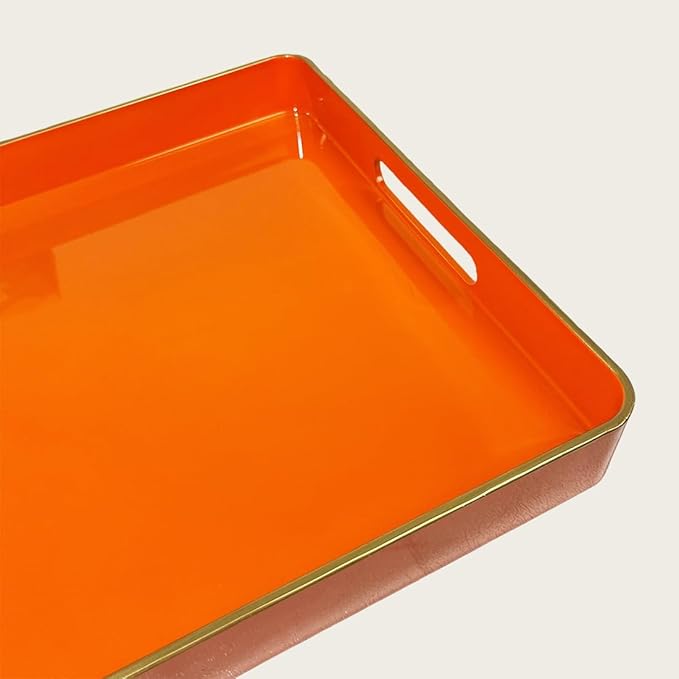 Large Orange Tray, Elegant Plastic Coffee Table Tray for Ottoman, Home Decor, Living Room.16.7"*12"*1.6"