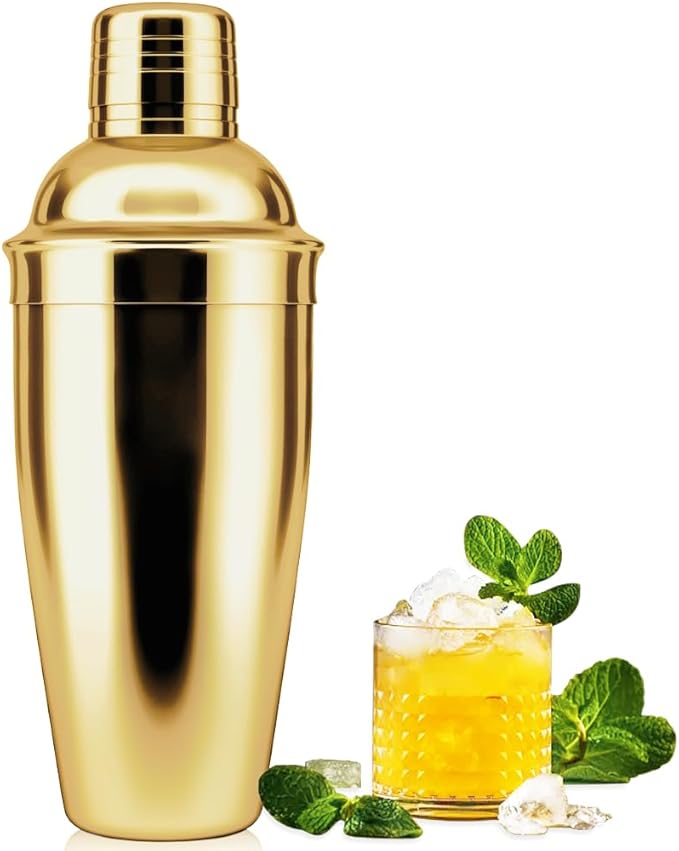 Cocktail Shaker,25 oz Drink Mixer with Built-in Strainer for Mixing Drinks Margaritas,Beginner Friendly Stainless Steel Mixer Bar Utensil Tool-christmas gift(Gold)