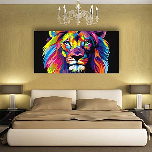 Animal Lion Pictures Wall Decor Art for Bedroom,Colorful Lion Canvas Wall Art Paintings for Living Room,Artwork Stretched and Ready to Hang,Size 24x48inches.
