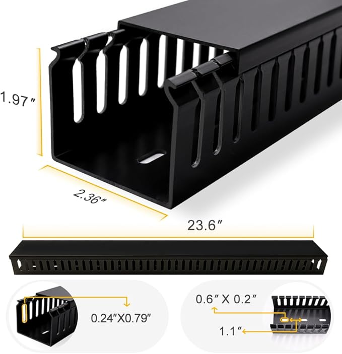 Cable Raceway, 95" Open Slot Cable Management Kit with Upgraded Snap Structure,Wire Cover Cord Hider for Under Desk&Industrial Network/PC/TVs- 23.6" X 1.97" X 2.4" X 4PCS (LWH,Black)