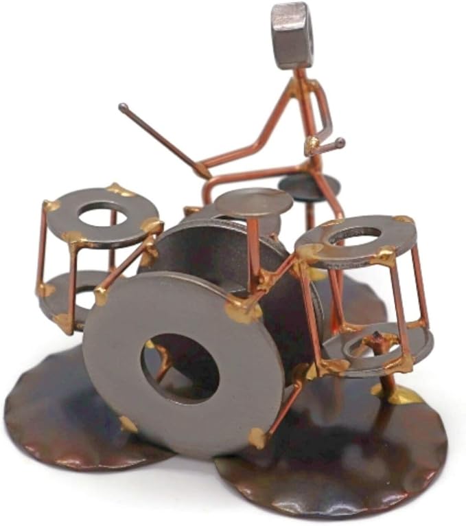 Drum Set Collectible Handmade Metal Art Figurine, Desk Accessories, Trophy, Band, Office Décor, Band, Musical Instrument
