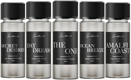 Scentiment Hotel Diffuser Oil Discovery Kit | Inspired by 1 Hotel® Ritz-Carlton® & Luxury Hotel Scents | Aromatherapy Oils with Notes of Cardamom, Tuscan Leather, and Sandalwood (20ml, Top 5 Scents)