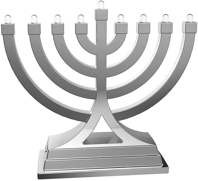 Mini Electric Menorah LED Battery or USB Powered - Push Button Multi Light Settings - Hanukkah Battery Operated Minorah Small Menorahs for Office Car Home Chanukah Decorations By Zion Judaica (Silver)