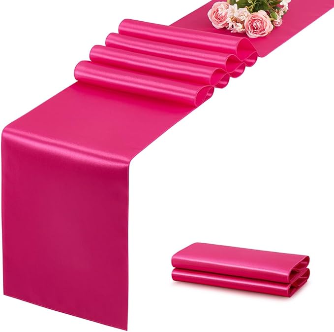 Hot Pink Table Runner 12x108 Inches Long, Satin Silk-Like Smooth Table Decor for Wedding Birthday Party, 2 Pack