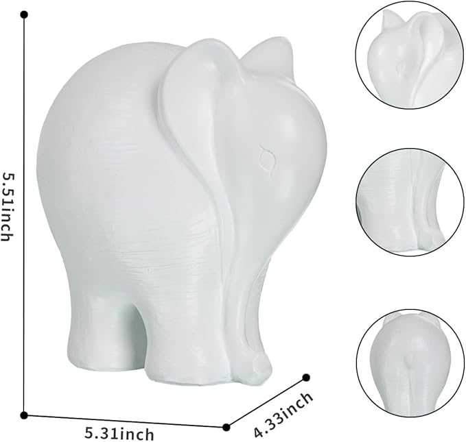 Modern Elephant Sculpture Office Desk Ornament/Bookshelf Decor/Living Room Centerpiece Minimalist Resin Home Decor (White)