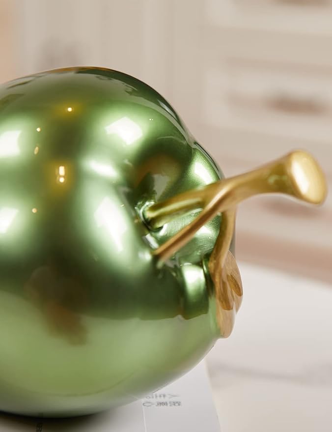 Apple Decor Statue Modern Sculpture Arts Fruit Figurine Polyresin Green 7.0 inch