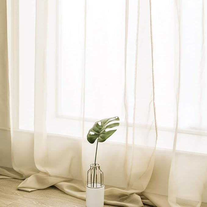 MIULEE 2 Panels Solid Color Sheer Window Curtains Elegant Window Voile Panels/Drapes/Treatment for Bedroom Living Room (54X72 Inches Beige)