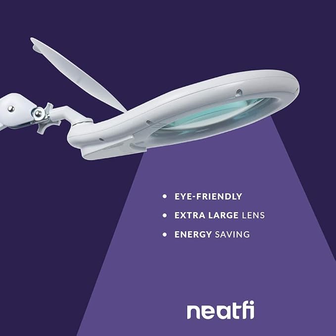Neatfi Elite XL HD Super LED Magnifying Lamp with Clamp, Glass Lens, 6500K, Glare-Free (7 Inch Lens, White)