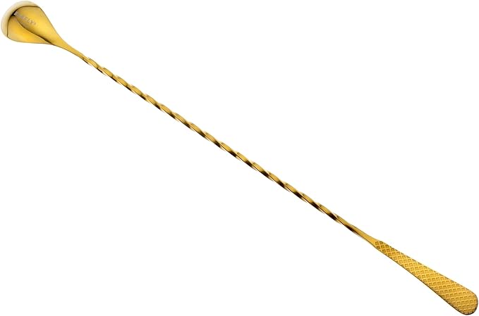 Barfly 13.2-inch Diamond Lattice Etch Bar Spoon, Gold Plated