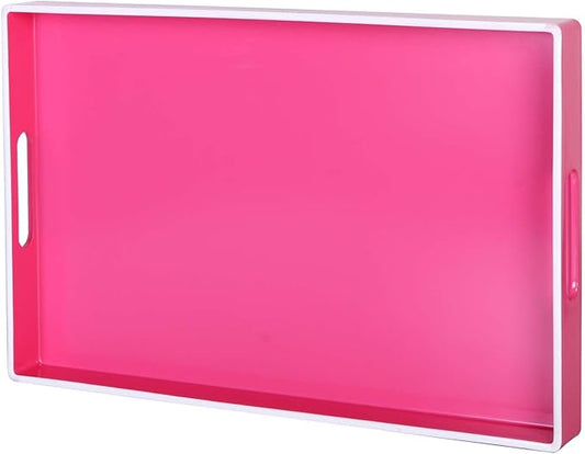 Zosenley Decorative Tray, Rectangular Plastic Tray with Handles, Modern Vanity Tray and Serving Tray for Bathroom, Kitchen, Ottoman and Coffee Table, 15.6" x 10.2" (Rose Pink)