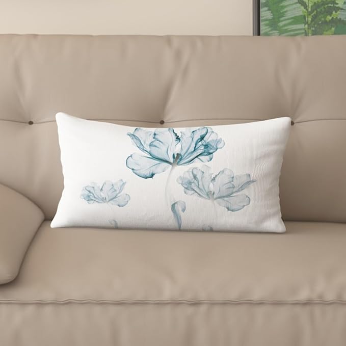 Textured Modern Minimalist Pillow Cover with Creative Floral Print, Digital-Printed Square Cushion Cover for Living Room Sofa (12 * 20inch-03025)