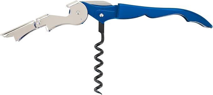 True Brands TrueTap Double Hinged Waiters Corkscrew, Top-notch Stainless Steel Opener with Foil Cutter Built to Last Wine Key Metallic Blue, Set of 1