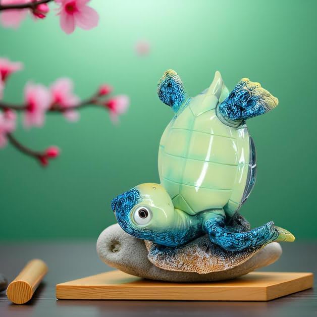 Resin Sea Turtle Table Decor - 4-Inch Baby Turtle Figurine for Desk & Tabletop, Cute Ocean-Themed Decoration, Feng Shui Lucky Charm Statue (Blue)