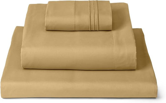 Mellanni Twin Sheets Set - 3 PC Iconic Collection Bedding - Hotel Luxury, Extra Soft, Cooling Bed Sheets - Wrinkle, Fade, Stain Resistant (Twin, Gold)