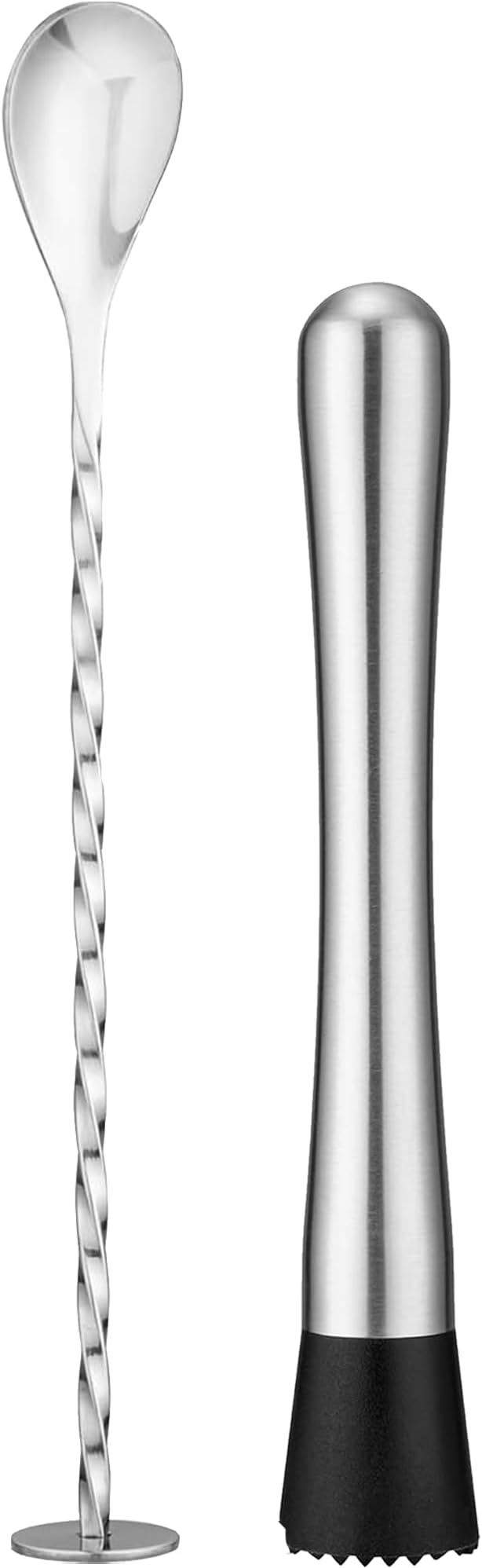 Stainless Steel Cocktail Muddler & Mixing Spoon Set — 10 Inch Bar Tool Kit for Home Bartenders, Ideal for Mojitos, Margaritas, Mint & Fruit Cocktails, Silver