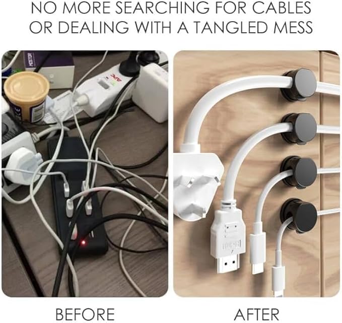 6Pack Magnetic Cable Clips, Cord Organizer, Easy Secure Adhesive Cable Management, Under Desk Hider for Nightstand Desktop Wall Phone Charging USB Car Workspace Office