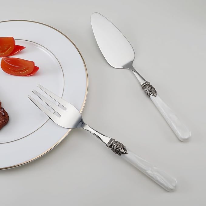 REVERIE Collection 18/10 Stainless Steel Vintage Flatware set,Sliverware set,Dishwasher safe (65, Pearl White)