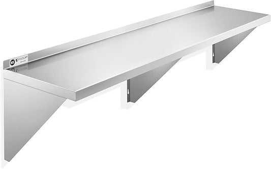 KUTLER Stainless Steel Shelf - 14" x 60", NSF Commercial Wall Mount Shelves with Backsplash, Floating Metal Shelving for Restaurant, Kitchen, Home
