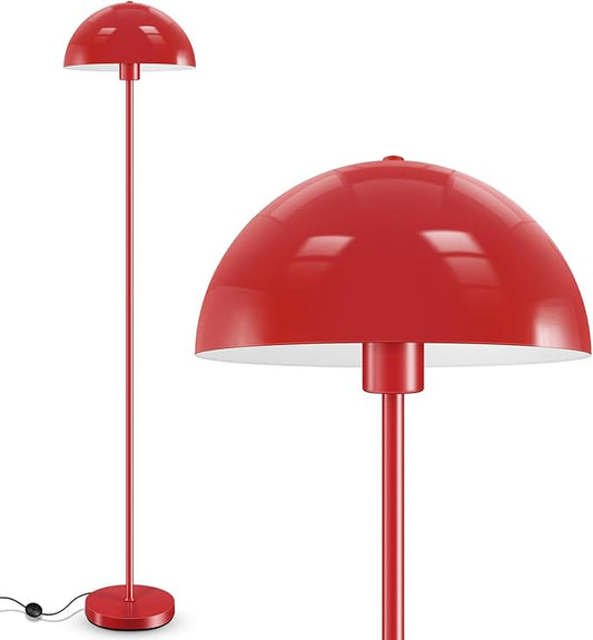 Floor Lamp Red, Industrial Tall Lamps for Living Room, 65.5" Standing Lamp, Metal Mushroom Lamp Shade, E26 Base, Footswitch, SGS Listed, Modern Pole Lamps for Nursery Bedroom, Mid Century Home Decor