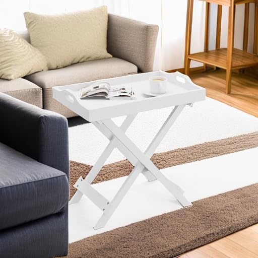 Folding TV Tray Table - Contemporary Side Table with Removable Tray Top for Food Serving, Decor, or Meals - Portable End Furniture for Living Room, Bedroom, or Home Office by Lavish Home (White)