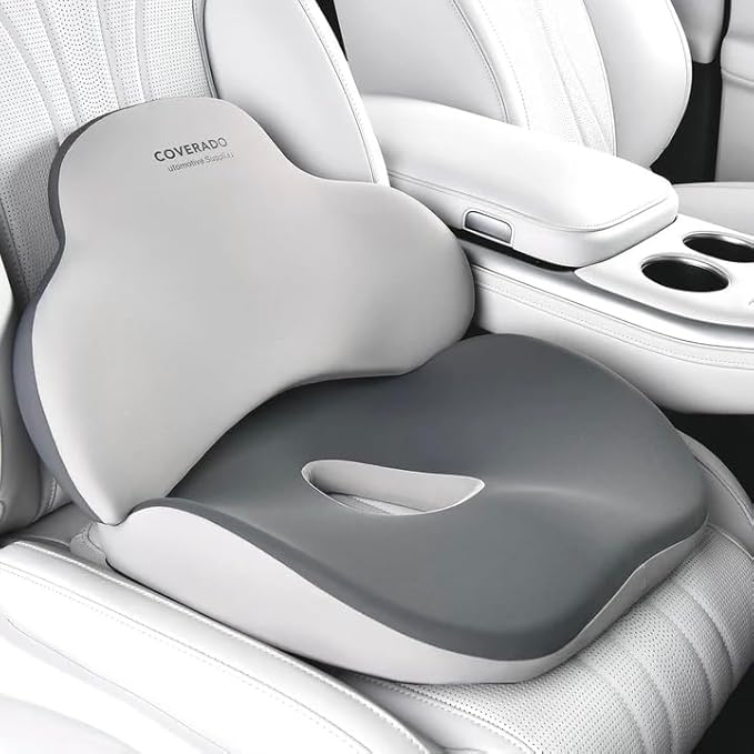 Coverado Seat Cushion and Lumbar Support Pillow for Car Office Chair, Ergonomic Memory Foam Desk Chair Cushion Back Support Pillow, Sciatica & Back & Tailbone Pain Relief Cushion