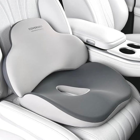 Coverado Seat Cushion and Lumbar Support Pillow for Car Office Chair, Ergonomic Memory Foam Desk Chair Cushion Back Support Pillow, Sciatica & Back & Tailbone Pain Relief Cushion