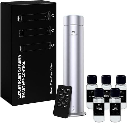 Waterless Fragrance Oil Diffuser - Rechargeable App Control Diffuser for Essential Oil - Home Luxury Scents Refill - 1200 sq. ft Coverage - Hotel Scents Starter Kit - Antal Hayat Hotel Scents