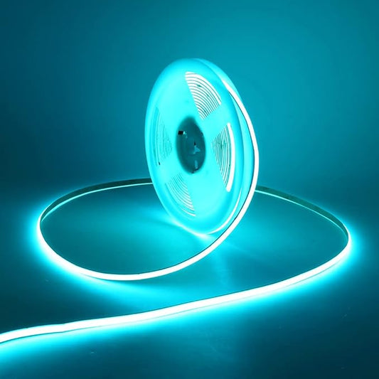 5mm Ultra Thin COB LED Strip 24V Ice Blue Color 16.4FT, RA>90 High CRI LED Tape Light, Cuttable Flexible, IP30 for Indoor House Kitchen Room Decor
